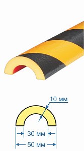 Предостерегающий защитный профиль поверхности GASLINE тип R30; черно-желтый (R30х1000; 30х10мм; гибкий пенополиуретан)